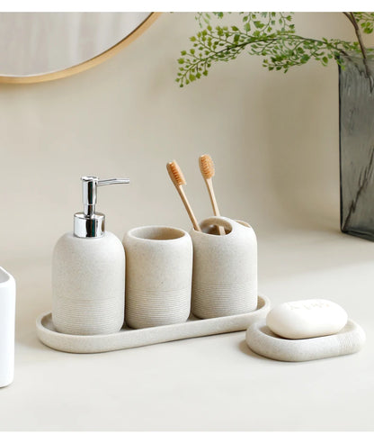 Ensemble d'accessoires de salle de bain 5 pièces - Beige et gris