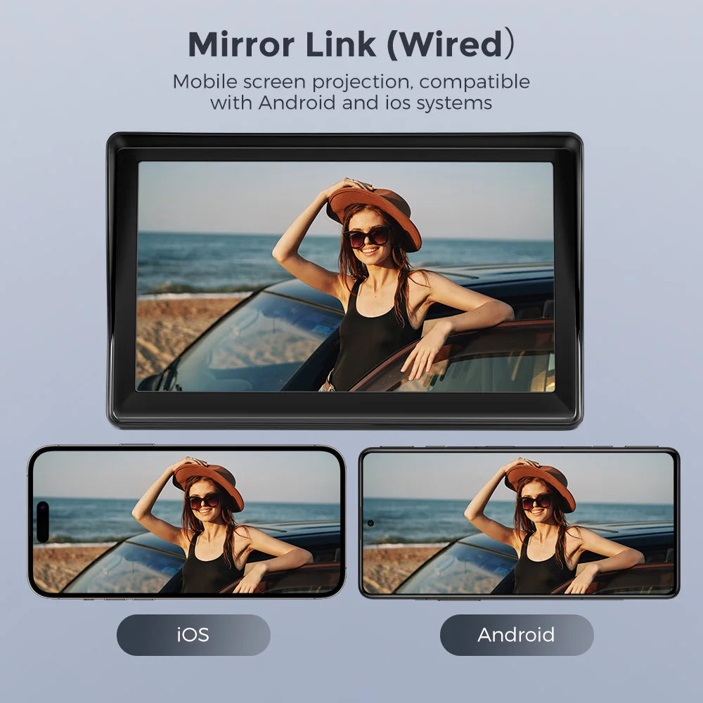 Autoradio Android 7'' sans fil - FM, BT, WiFi, AUX intégré