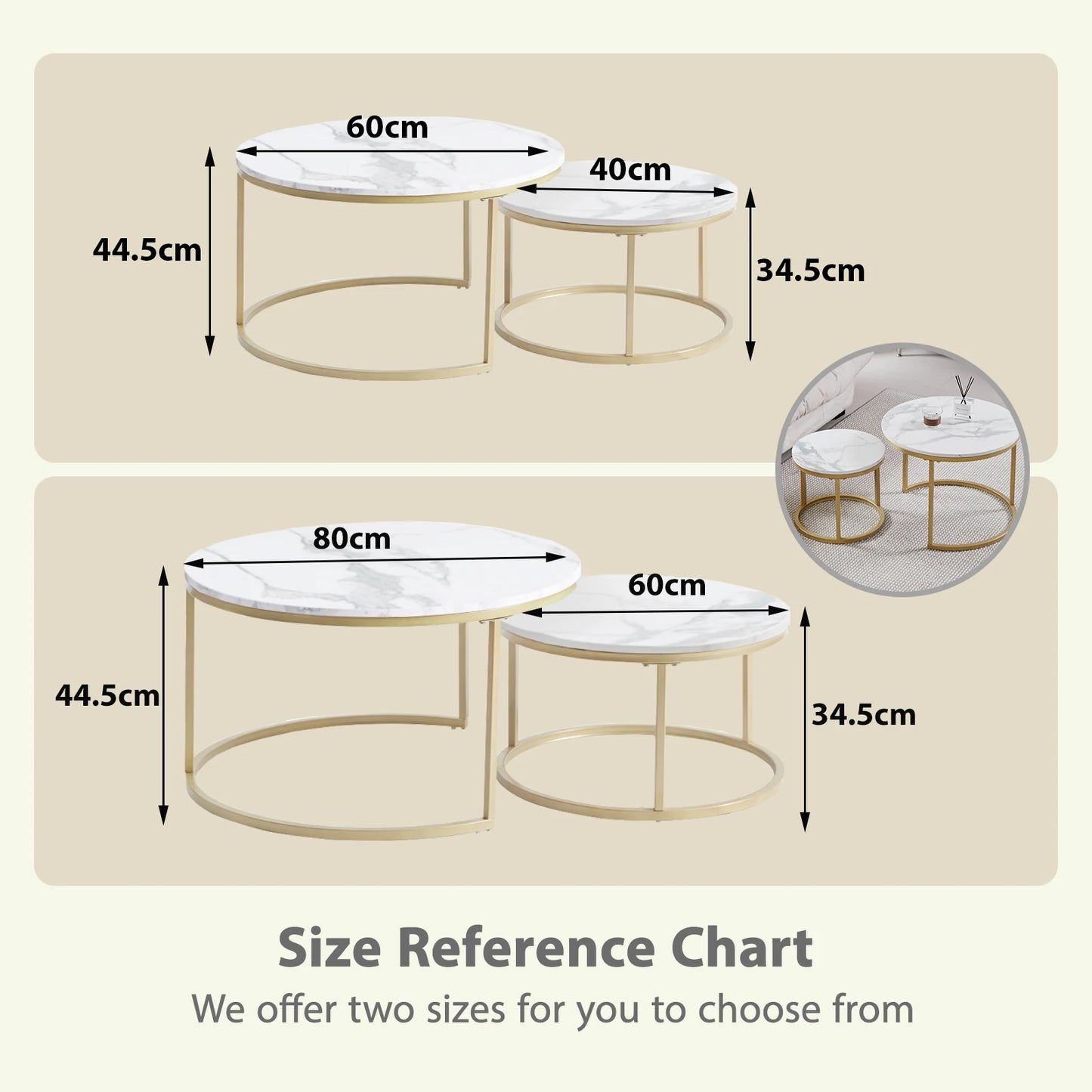 Table d'Appoint Ronde en Marbre Nordique - Luxe 60cm/80cm