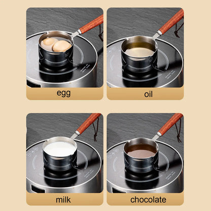 Mini pot à soupe en acier inoxydable 304 avec manche en bois