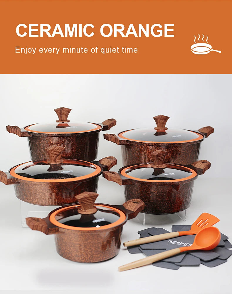 Ensemble de casseroles antiadhésives en céramique - 15 pièces avec couvercle