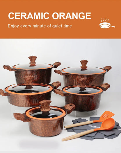 Ensemble de casseroles antiadhésives en céramique - 15 pièces avec couvercle