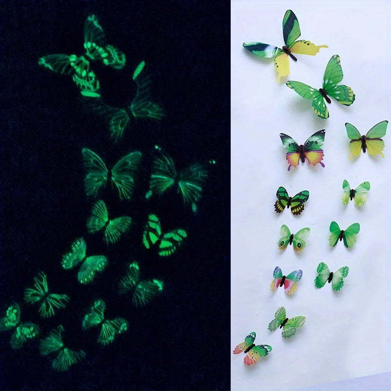 Autocollants muraux papillons 3D lumineux - 12 pièces DIY tendance