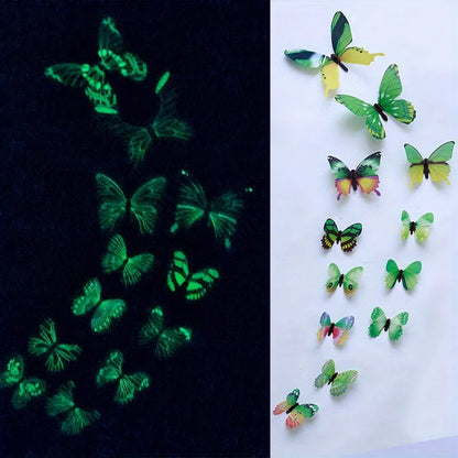 Autocollants muraux papillons 3D lumineux - 12 pièces DIY tendance