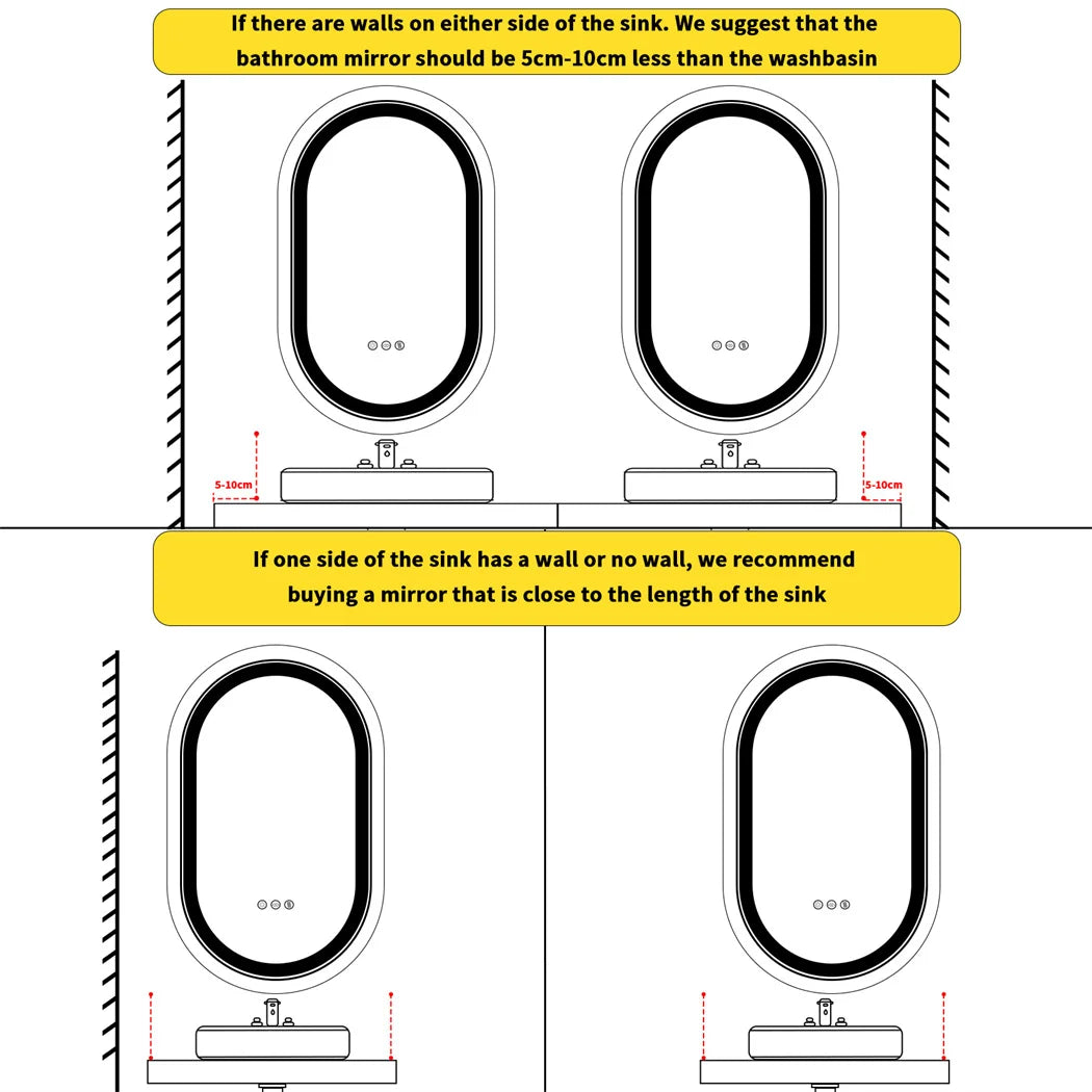 Miroir de Salle de Bain Ovale Luxe LED - Cadre Aluminium Doré
