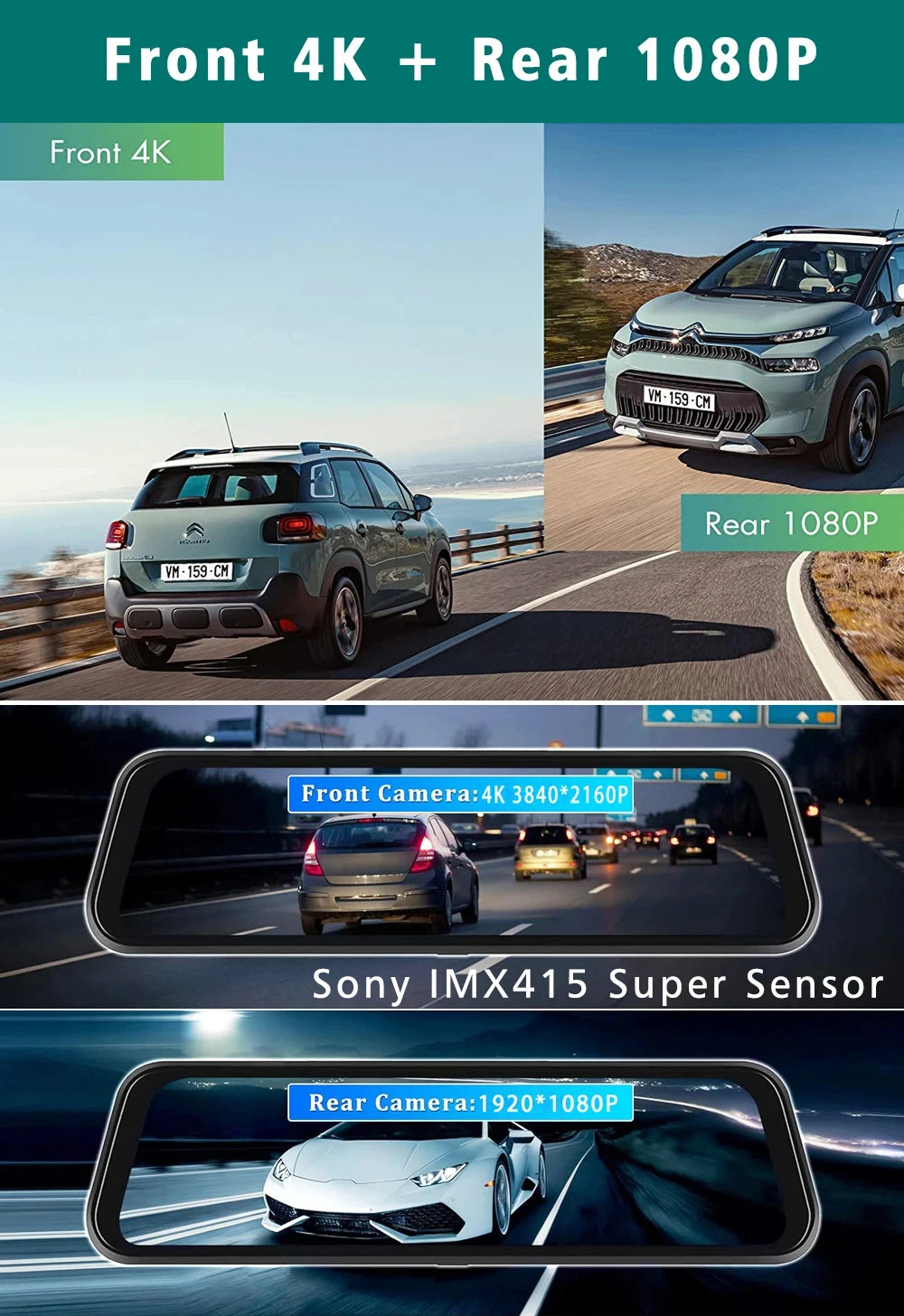 Dashcam 4K 3840P avec Carplay, GPS et WiFi - Caméra Voiture