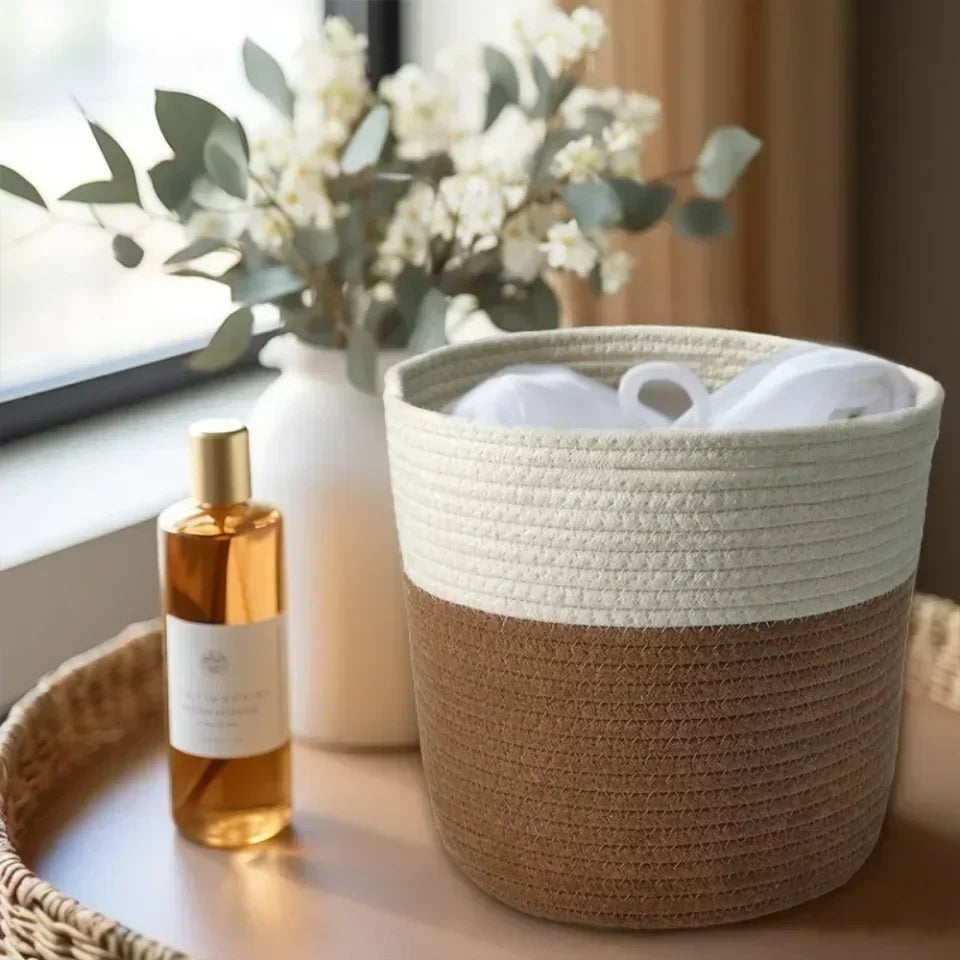 Panier à Linge en Corde de Coton - Panier de Rangement Pliable Luxe