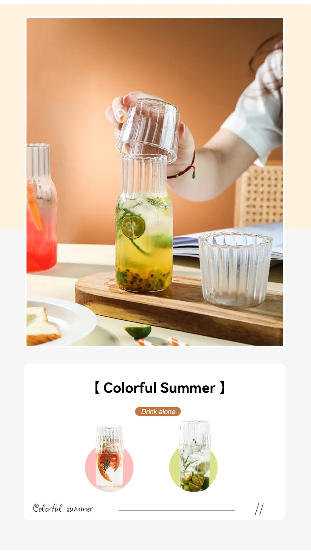Carafe à eau en verre avec gobelet - Ensemble élégant de cuisine