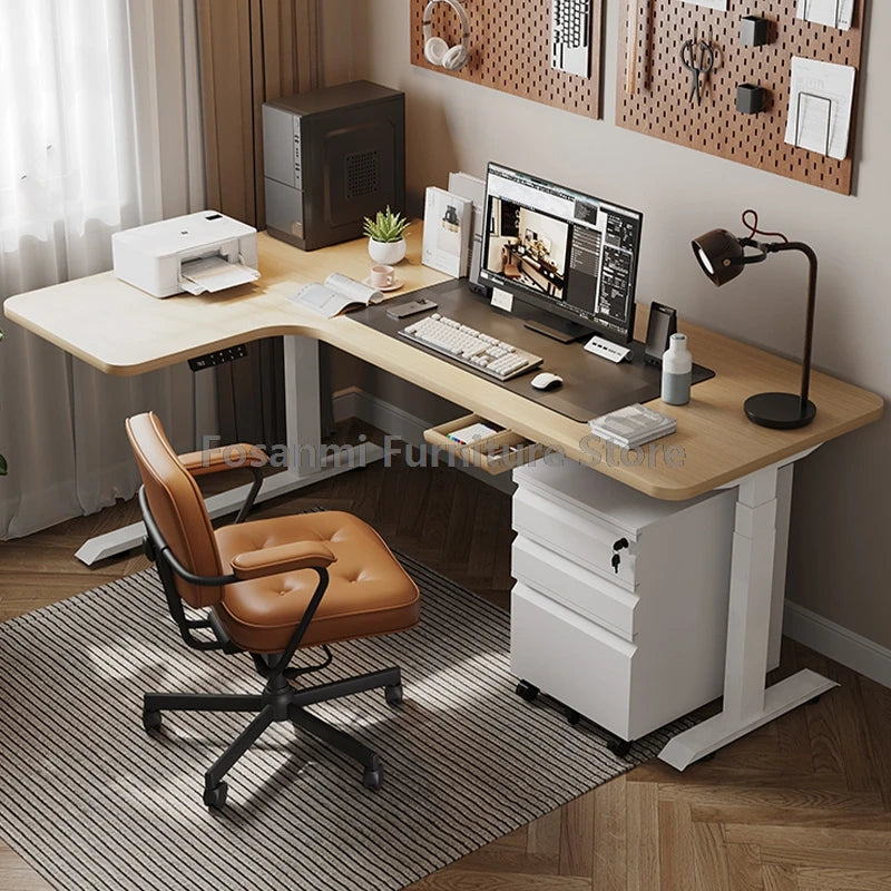 Bureau debout électrique L, réglable, moderne pour bureau et étude