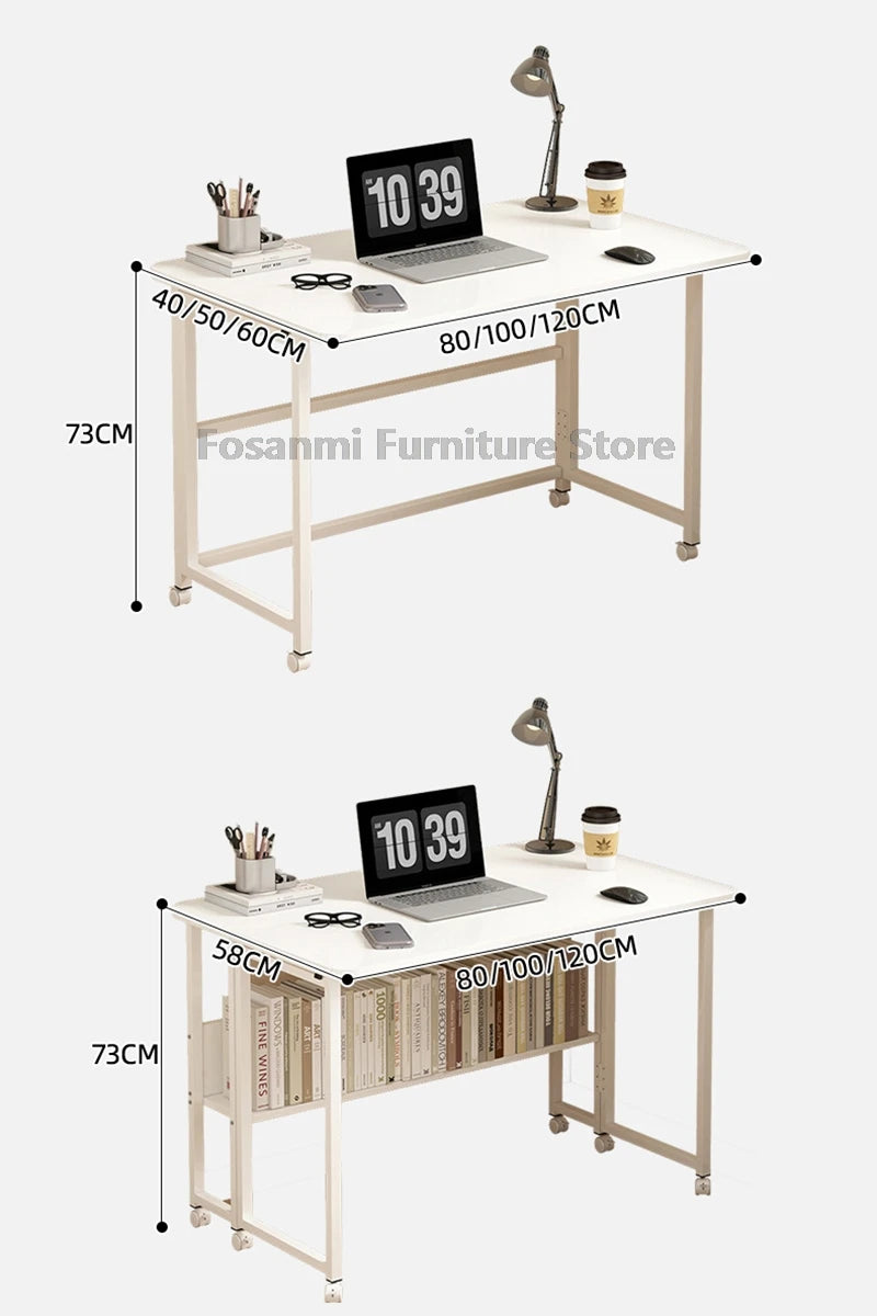 Bureau pliable blanc compact avec roulettes pour bureau à domicile
