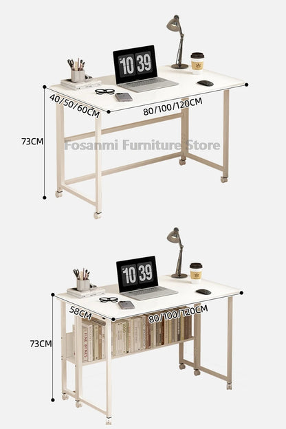 Bureau pliable blanc compact avec roulettes pour bureau à domicile