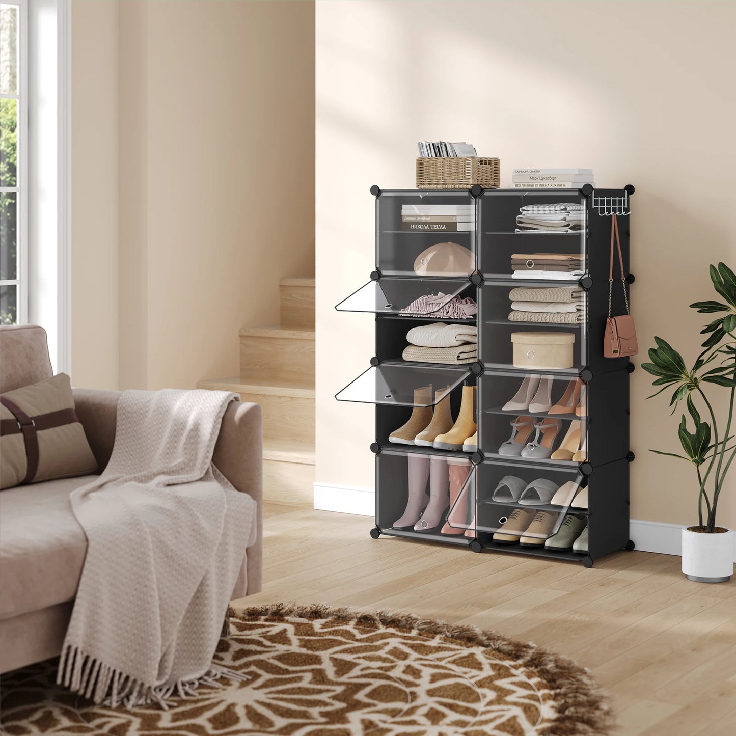 Armoire à chaussures pliable en PP transparent - Organisateur modulaire