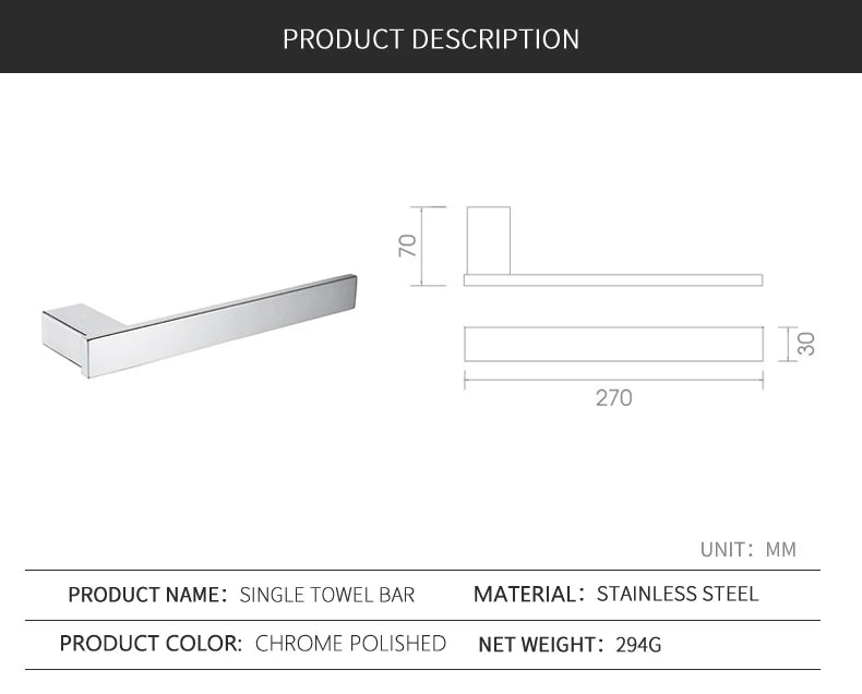 Accessoires de Salle de Bain en Acier Inoxydable - Set Étagère & Crochets