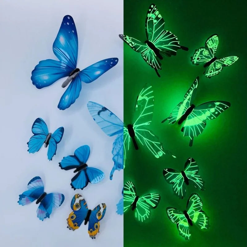 Autocollants muraux papillons 3D lumineux - 12 pièces DIY tendance