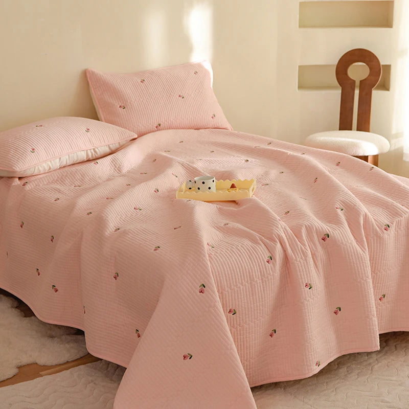 Ensemble Couvre-lit Matelassé Chic en Coton - 3 Pièces avec Taies