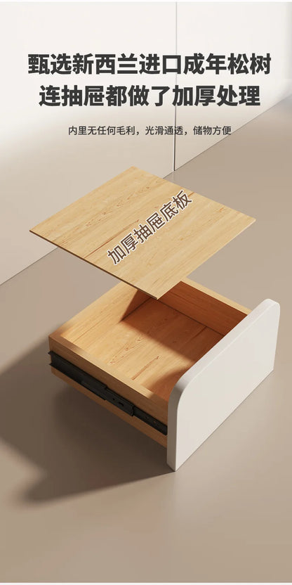 Table de chevet en bois massif avec 2 tiroirs - Design minimaliste