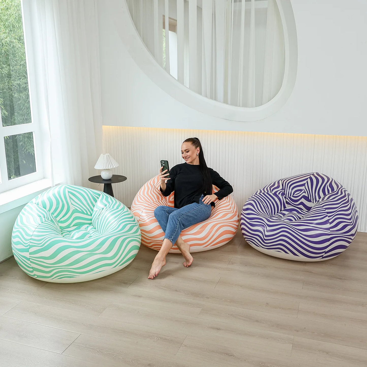 Canapé gonflable inclinable et pliable pour extérieur - Confort rayé