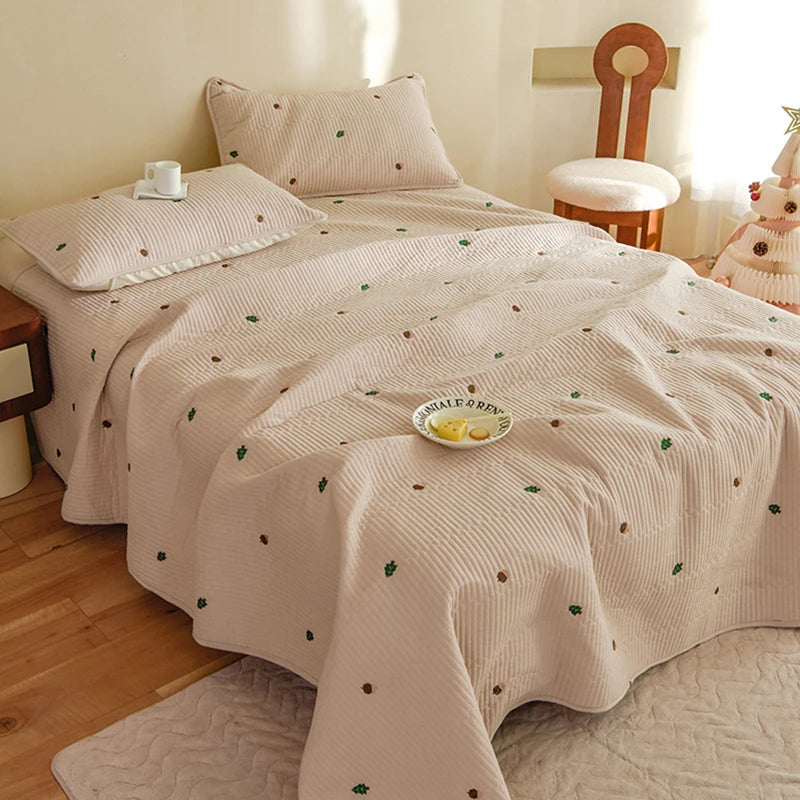 Ensemble Couvre-lit Matelassé Chic en Coton - 3 Pièces avec Taies