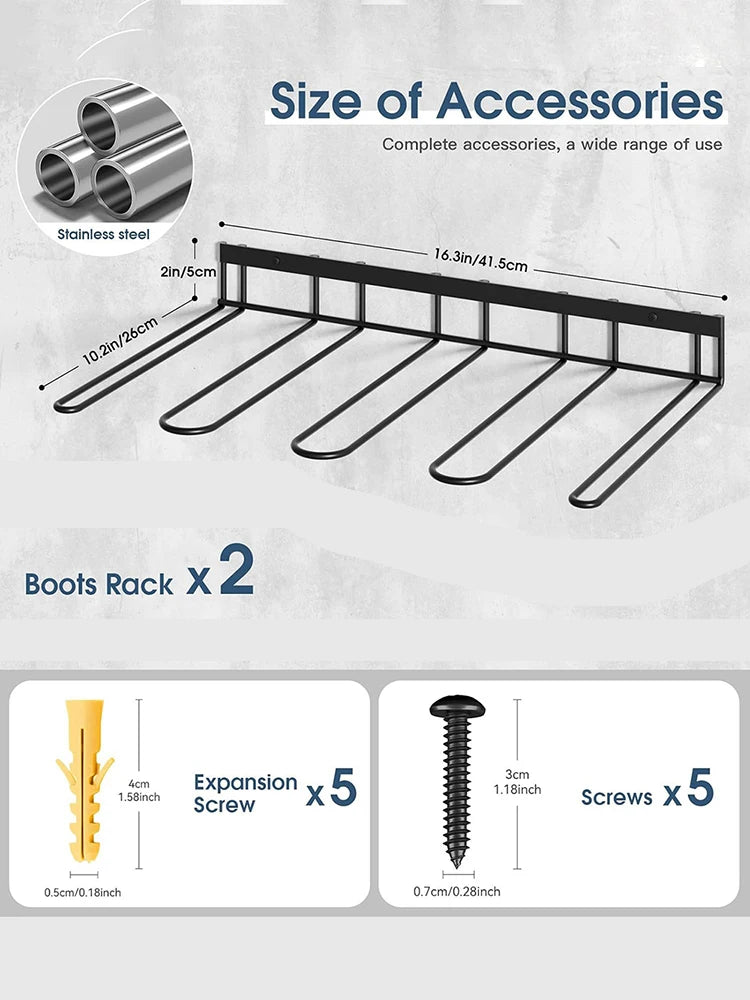 Porte-bottes mural en métal pour 4 paires - Organisateur élégant