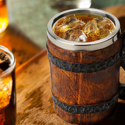 Tasse Viking en Bois Isolée - Baril Double Paroi en Métal