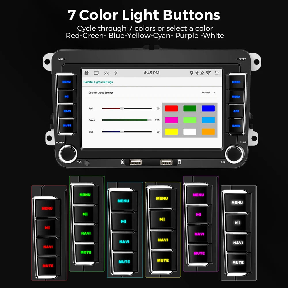 Autoradio Android 7" GPS Carplay pour VW, Seat, Audi - 2Din