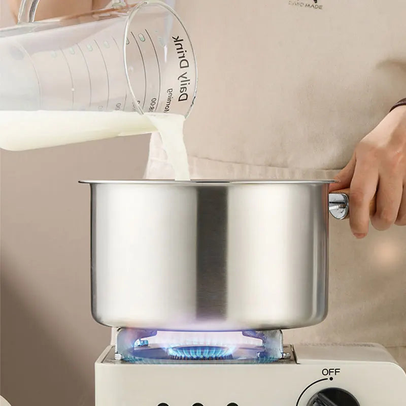 Marmite en inox 20cm avec panier - Casserole à induction et manche bois