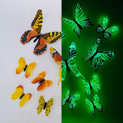 Autocollants muraux papillons 3D lumineux - 12 pièces DIY tendance