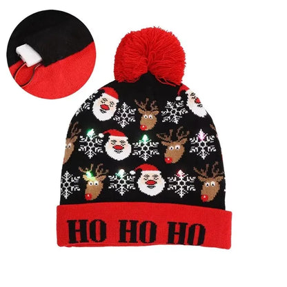 Chapeau de Noël LED Clignotant - Bonnet Tricoté Bonhomme de Neige