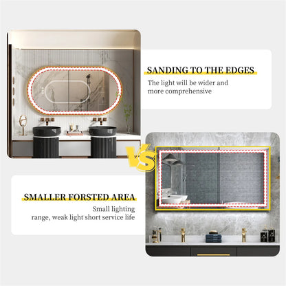 Miroir de Salle de Bain Ovale Luxe LED - Cadre Aluminium Doré