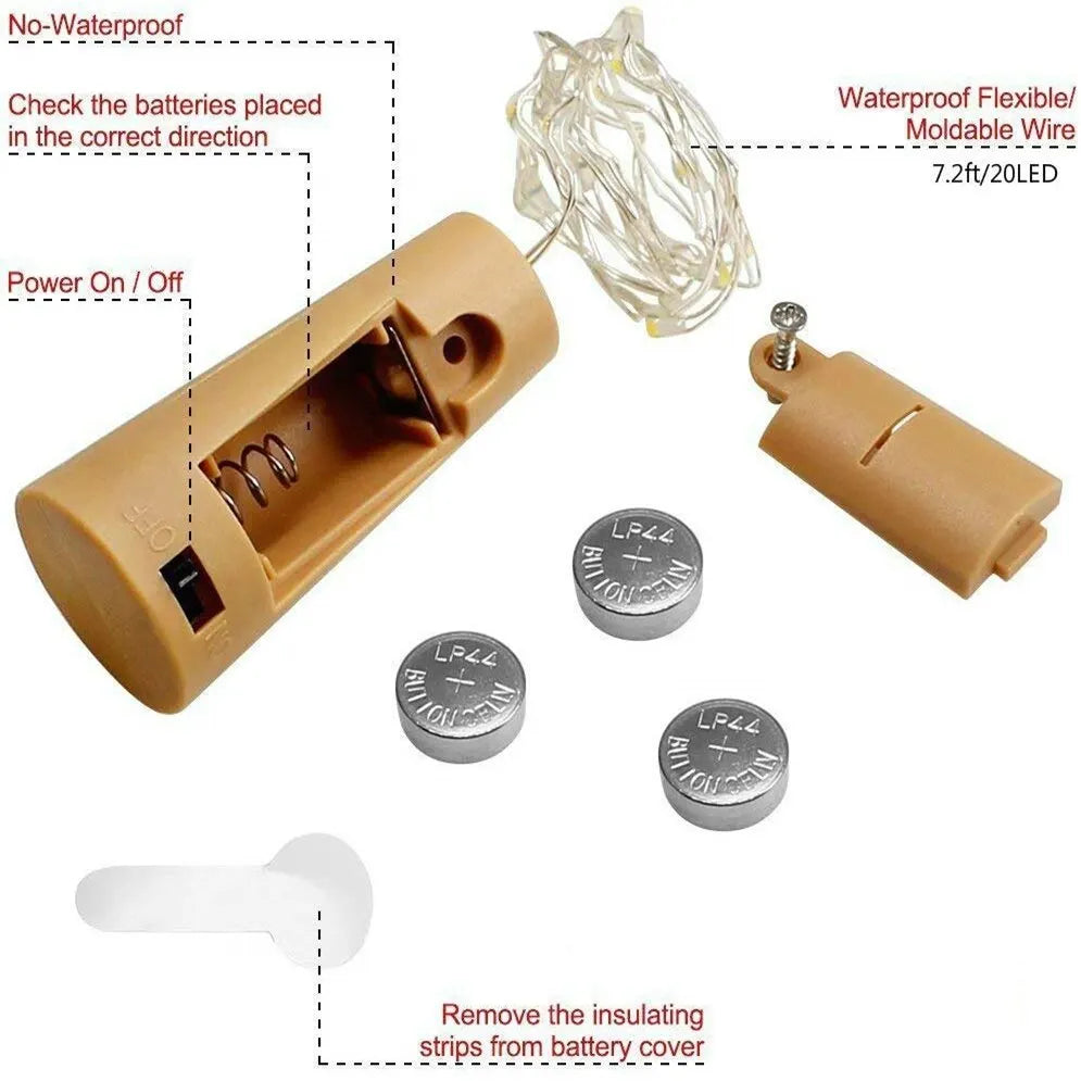 Guirlande LED cuivre pour bouteille de vin - Décoration de Noël 2m