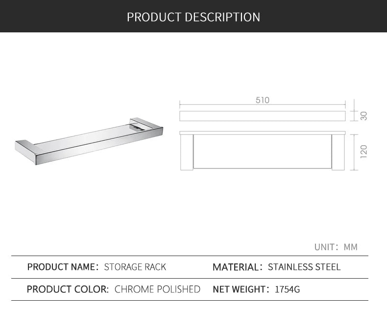 Accessoires de Salle de Bain en Acier Inoxydable - Set Étagère & Crochets