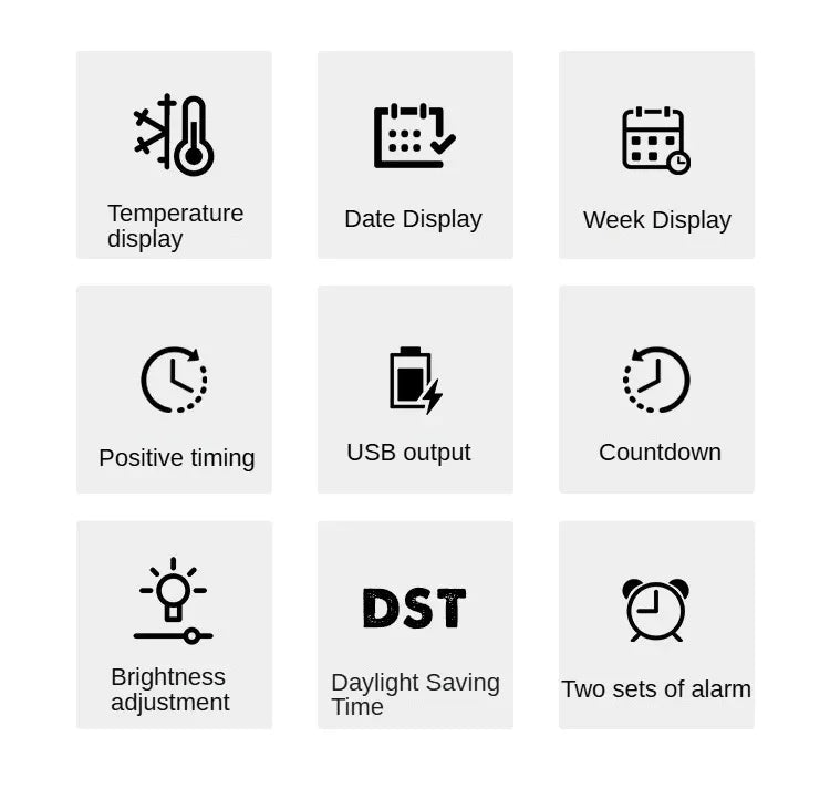 Réveil numérique LED avec température, date et mode nuit
