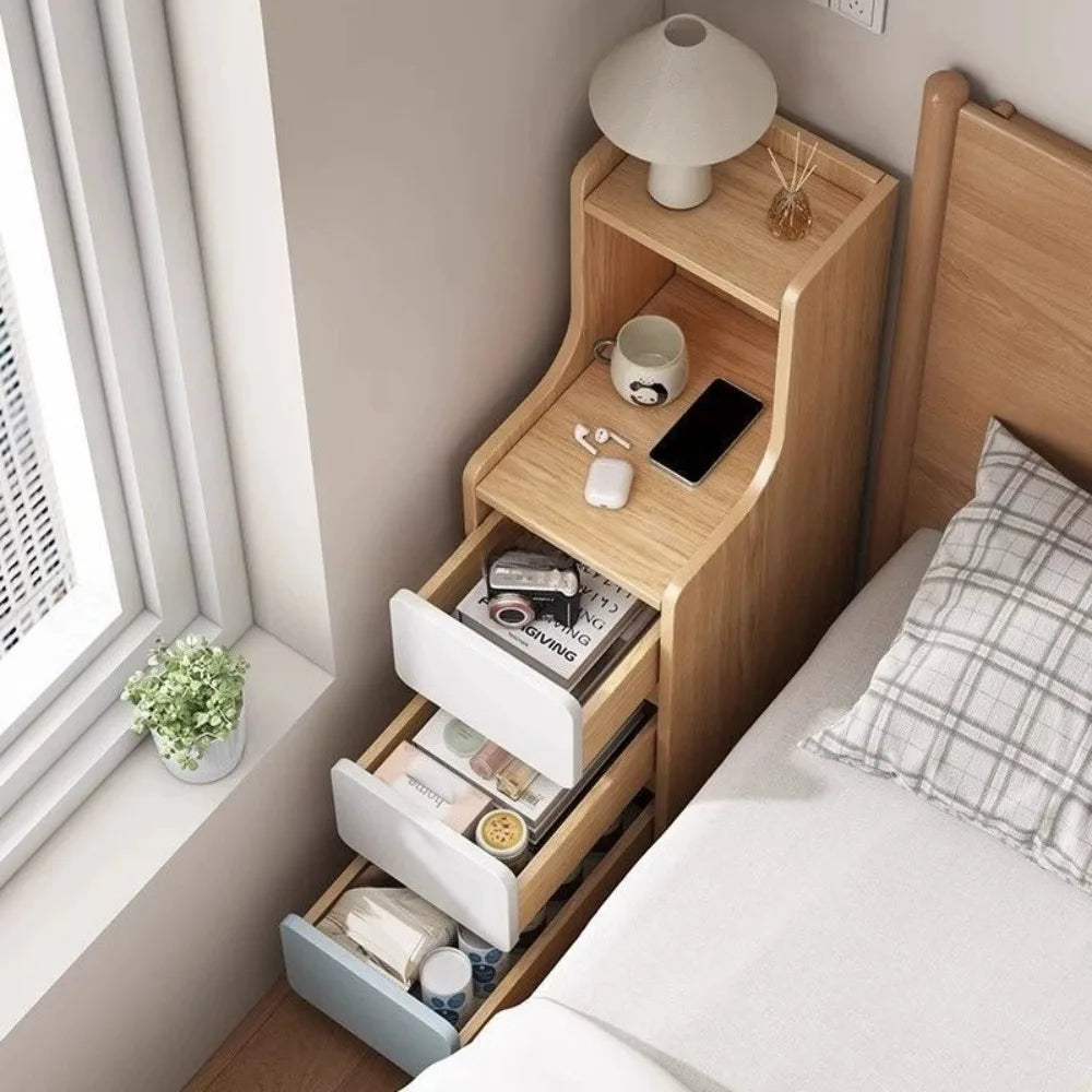 Table de chevet minimaliste avec tiroirs - Rangement moderne étroit