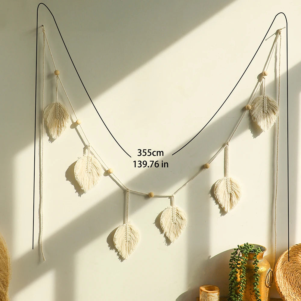 Tenture Murale Boho en Macramé avec Feuilles et Glands
