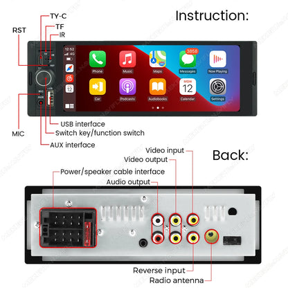 Autoradio 1Din sans fil CarPlay & Android Auto - Écran 6.86'' HD