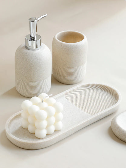 Ensemble d'accessoires de salle de bain 5 pièces - Beige et gris