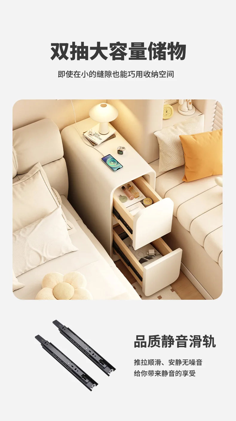 Table de chevet en bois massif avec 2 tiroirs - Design minimaliste