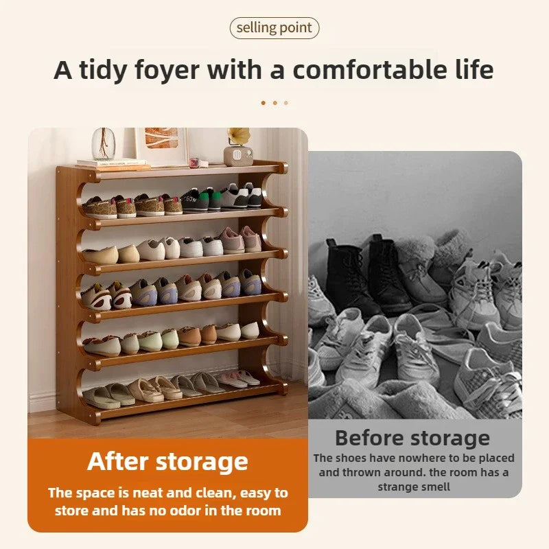 Étagère à chaussures en bois multi-niveaux pour rangement pratique