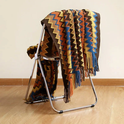 Couverture Boho Rouge Rouille Tissée avec Glands - Douce et Légère