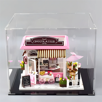 Boîte d'exposition acrylique noire pour poupées et objets de collection