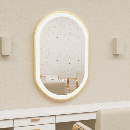 Miroir de Salle de Bain Ovale Luxe LED - Cadre Aluminium Doré