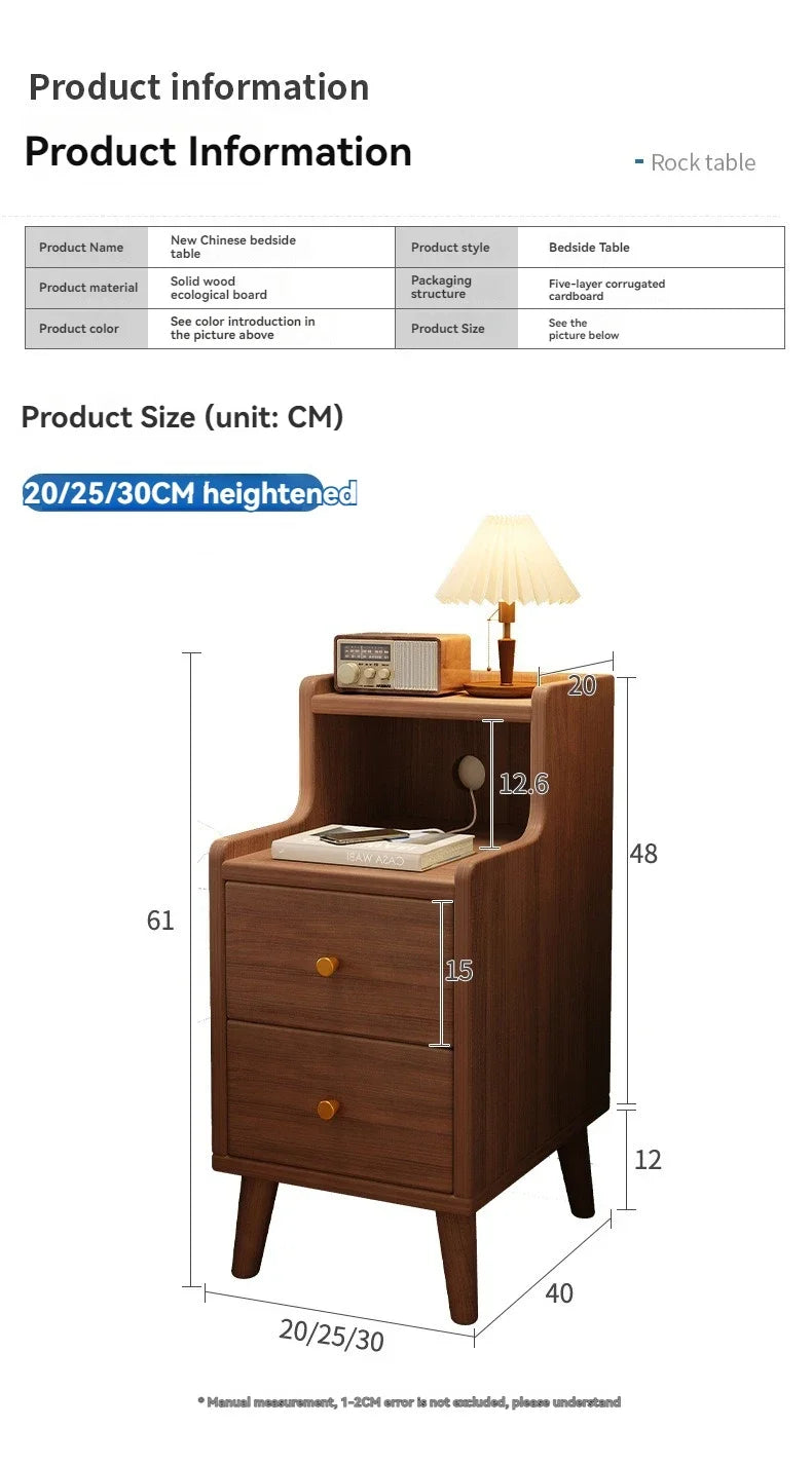 Armoire de chevet en bois massif pour petite chambre à coucher