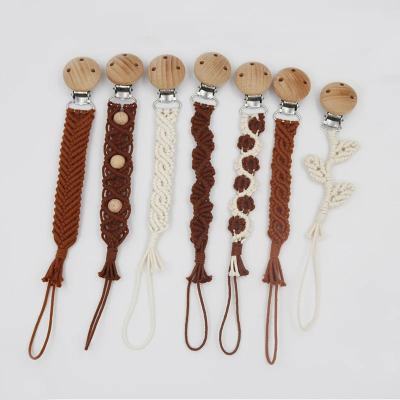 Porte-tétine en macramé et chanvre pour bébé - Tétine en coton artisanale