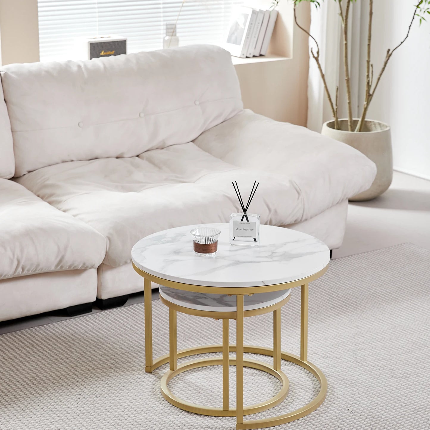 Table d'Appoint Ronde en Marbre Nordique - Luxe 60cm/80cm