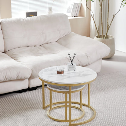 Table d'Appoint Ronde en Marbre Nordique - Luxe 60cm/80cm