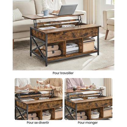 Table Basse VASAGLE avec Plateau Relevable et Rangement Pratique