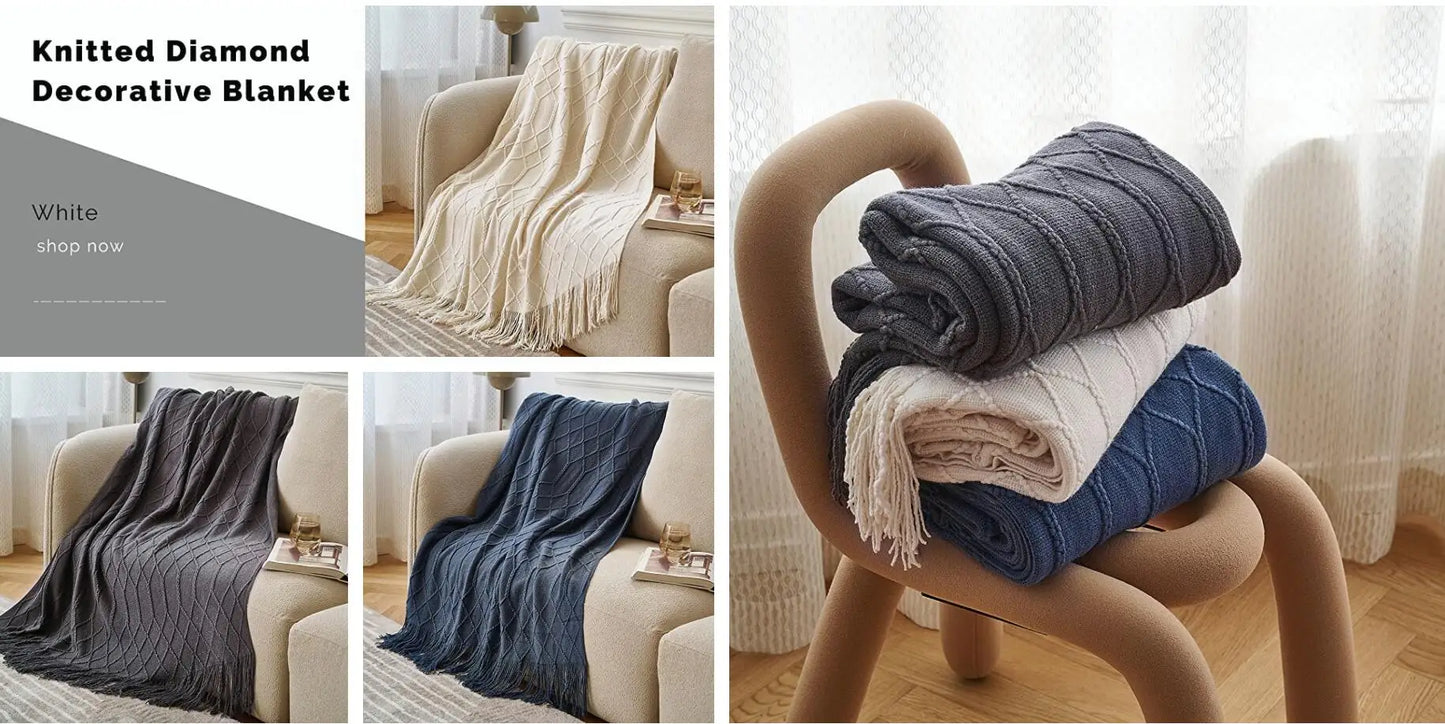 Plaid Vintage Orange Rouge Tricoté avec Glands - Confort Luxe