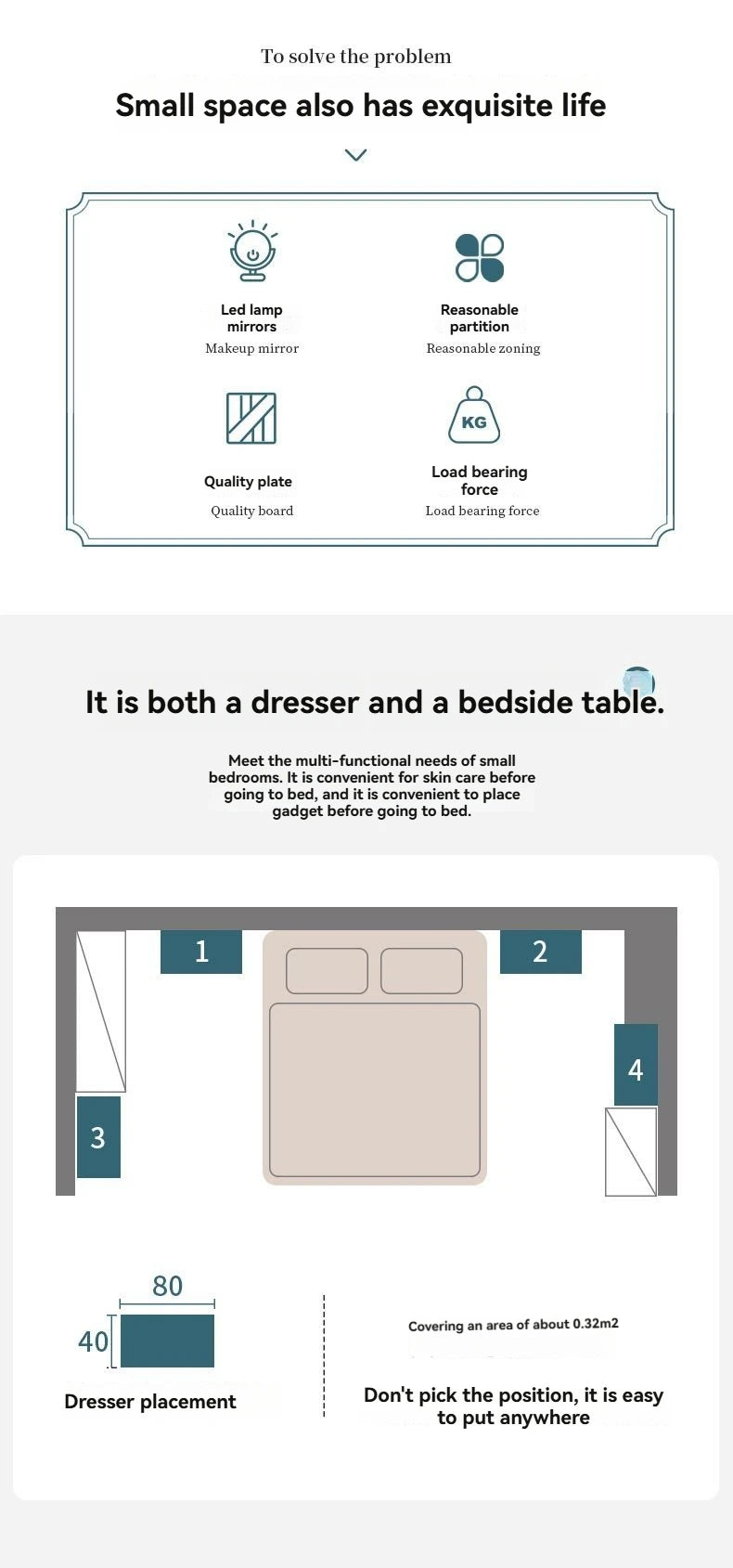 Coiffeuse de luxe légère style chinois - Bureau maquillage compact