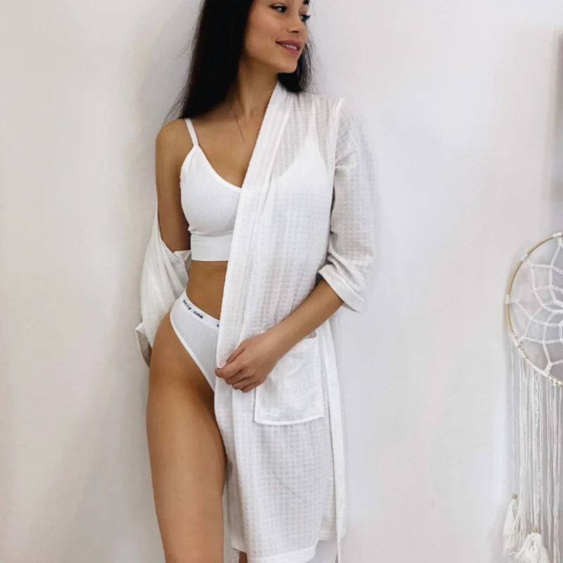 Robe de bain gaufrée unisexe - Peignoirs confortables pour la douche