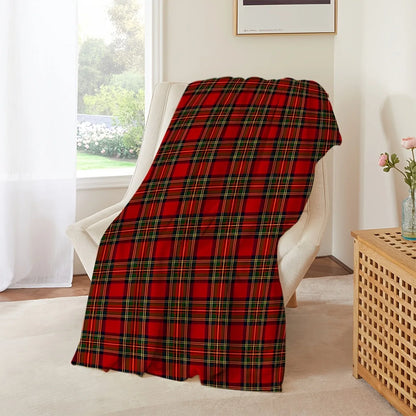 Couverture en flanelle à carreaux rouges pour lit et canapé